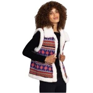 Johnny Was Yuya Sherpa Reversible Vest Alpaca Blend Print Ivory Jacket $398 S